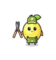 cute lemon as gardener mascot vector