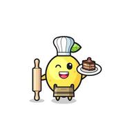 lemon as pastry chef mascot hold rolling pin vector