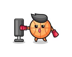 basketball boxer cartoon doing training with punching bag vector