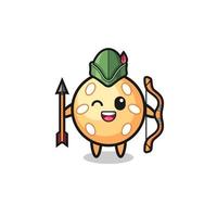 sesame ball cartoon as medieval archer mascot vector