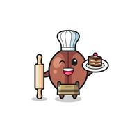 coffee bean as pastry chef mascot hold rolling pin vector