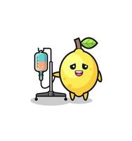 cute lemon character standing with infusion pole vector