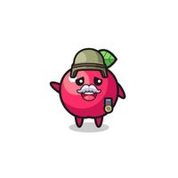 cute apple as veteran cartoon vector