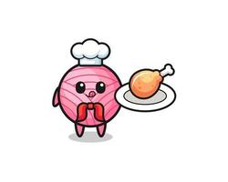 yarn ball fried chicken chef cartoon character vector