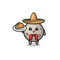 mascota de chef mexicano de luna sosteniendo un taco vector