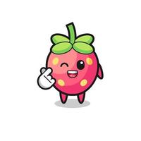 strawberry character doing Korean finger heart vector