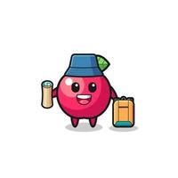 apple mascot character as hiker vector