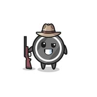 hockey puck hunter mascot holding a gun vector