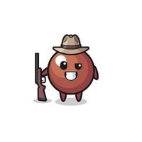 chocolate ball hunter mascot holding a gun