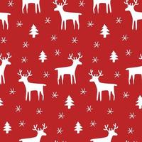 Red Christmas seamless pattern with reindeer and snowflakes vector