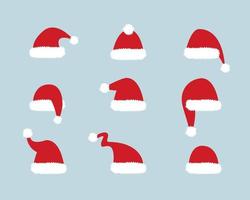 Set Christmas Santa Claus Red Hats With Fur vector