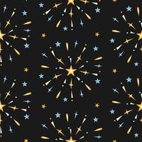 Fireworks seamless pattern on night background vector