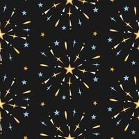 Fireworks seamless pattern on night background vector