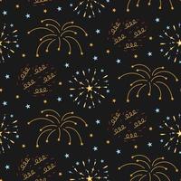 Fireworks seamless pattern on night background vector