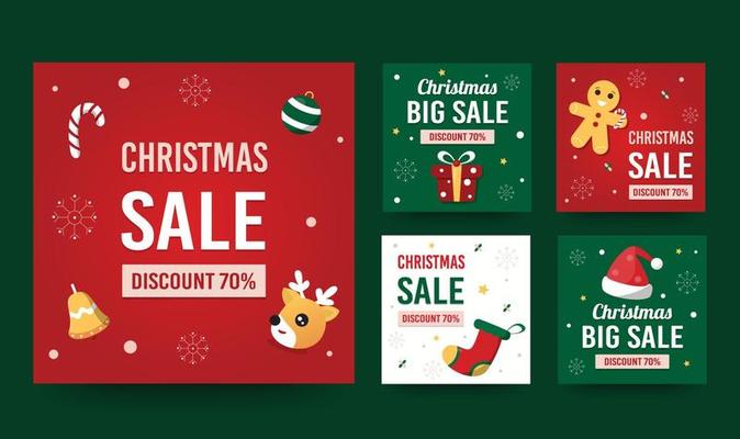 Christmas sale collection. Social media post template. Vector illustration.