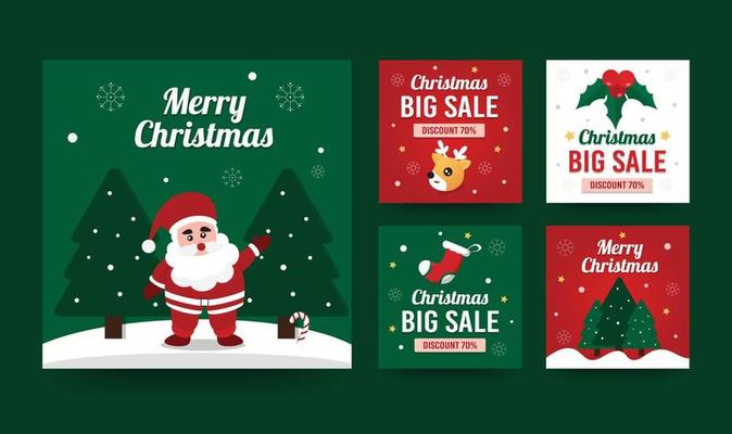 Christmas sale collection. Social media post template. Vector illustration.