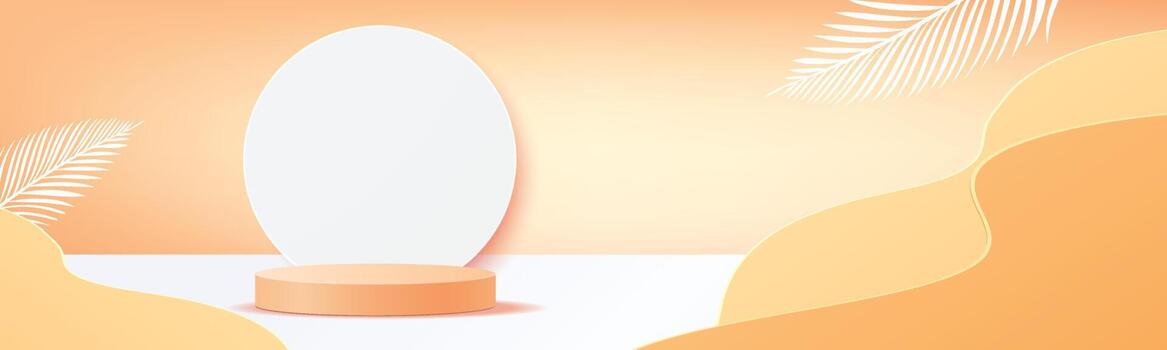 p3d maqueta de podio geométrico hoja concepto netural tropical para escaparate fondo amarillo escena mínima abstracta presentación de producto vector