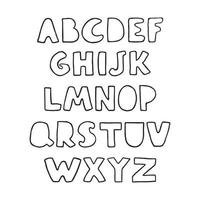 Vector cute black and white outline alphabet for kids. Can be used as elemets for your design for greeting cards, nursery, poster, card, birthday party, packaging paper design, baby t-shirts prints