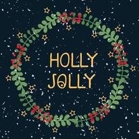 plantilla de corona de Navidad de vector. letras holly jolly. marco de dibujo a mano. usar como invitación, tarjeta de felicitación, póster, pancarta, publicación de diseño de redes sociales, portada, cartel, folleto, otro diseño gráfico vector