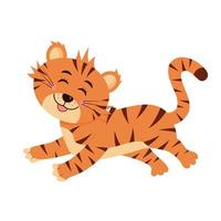 Cute baby tiger is running and smiling. vector