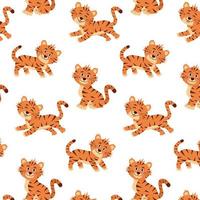 Vector seamless pattern with cute tigers