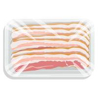 tocino en rodajas en una bandeja de plástico. cerdo envasado al vacío. ilustración vectorial. vector