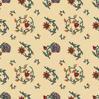 Seamless pattern with elements of Indian painting in the kalamkari style and paisleys. vector