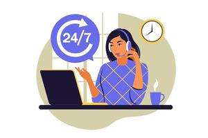 Service 24 7 concept. Call center support. Vector illustration. Flat