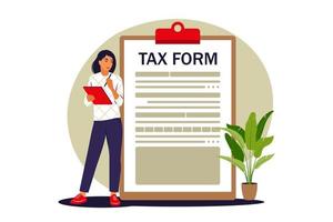 Tax form concept. Online tax payment. Vector illustration. Flat