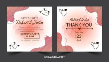 Watercolor hand drawn wedding instagram post template premium Vector