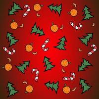 Red background with christmas trees and orange. New year background vector