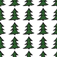 Happy new year 2022. Seamless pattern with christmas trees. Green christmas trees isolated on white background. Doodle vector illustration with christmas trees.