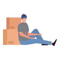 poor man in boxes vector