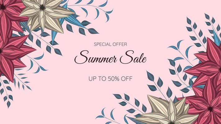 Floral border Summer Sale frame social media, poster, flyer template