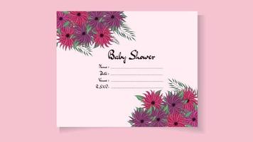 Plantilla de invitación de baby shower tema de diseño floral dulce, linda flor vector