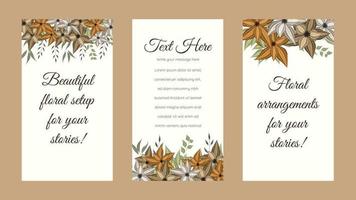 Editable Story background template in flower design for Stories Reels vector