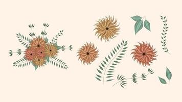 Set of floral elements. Colorful flowers leaves arrangement in bouquet vector