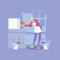 Woman Cooking Chicken vector