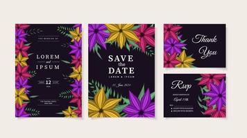 Beautiful flowers Wedding marriage invitation card frame set template vector