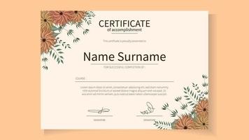 Floral Certificate template delicate romantic flowers for workshop vector