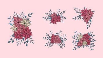 conjunto de ramas florales. Ramo de flores de colores para envasar cosméticos. vector