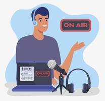 man podcaster on air vector
