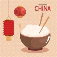 welcome to china with rice bowl vector