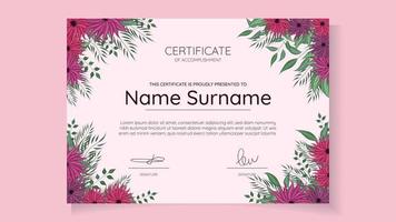 Floral flower Certificate of completion excellence attendance courses vector