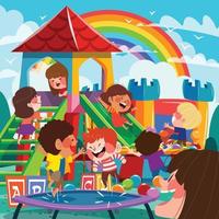 Childrens Playdate Concept with Kids Playing Together vector