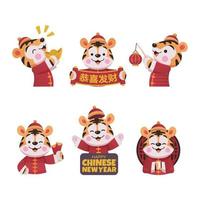 Set of Chinese New Year Sticker With Tiger vector