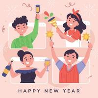 celebración de año nuevo en línea vector