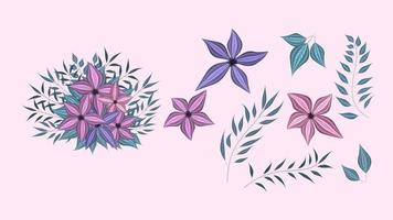 Set of floral elements. Colorful flowers leaves arrangement in bouquet vector