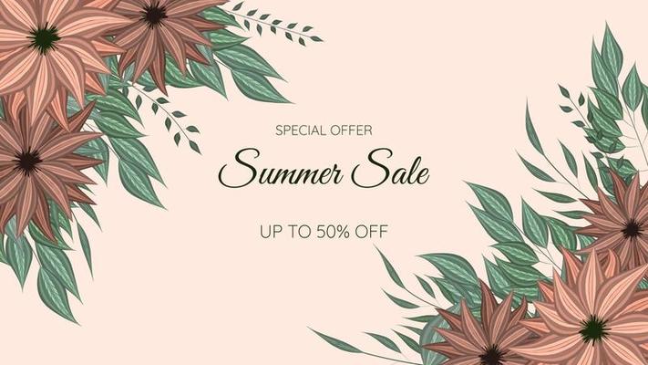 Floral border Summer Sale frame social media, poster, flyer template