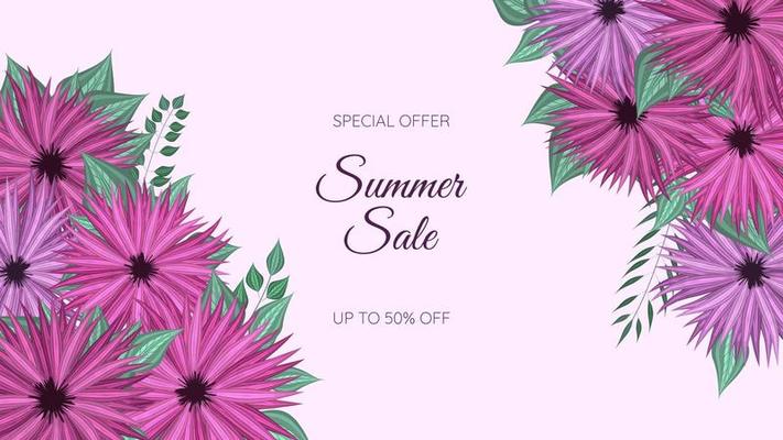 Summer Sale promo web banner. multicolour editable floral flower frame